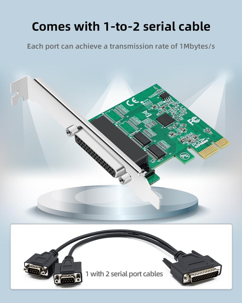 Buacoz PCIe to Dual RS232 Serial Port Card with DB9 Connectors - 2-Port COM Expansion Card for Industrial PCs, Desktop Computers, and 9-Pin Multi-Serial Adapter - Image 5